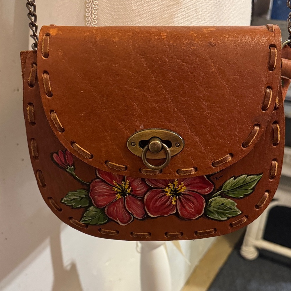 Handcrafted Floral Leather Crossbody Bag